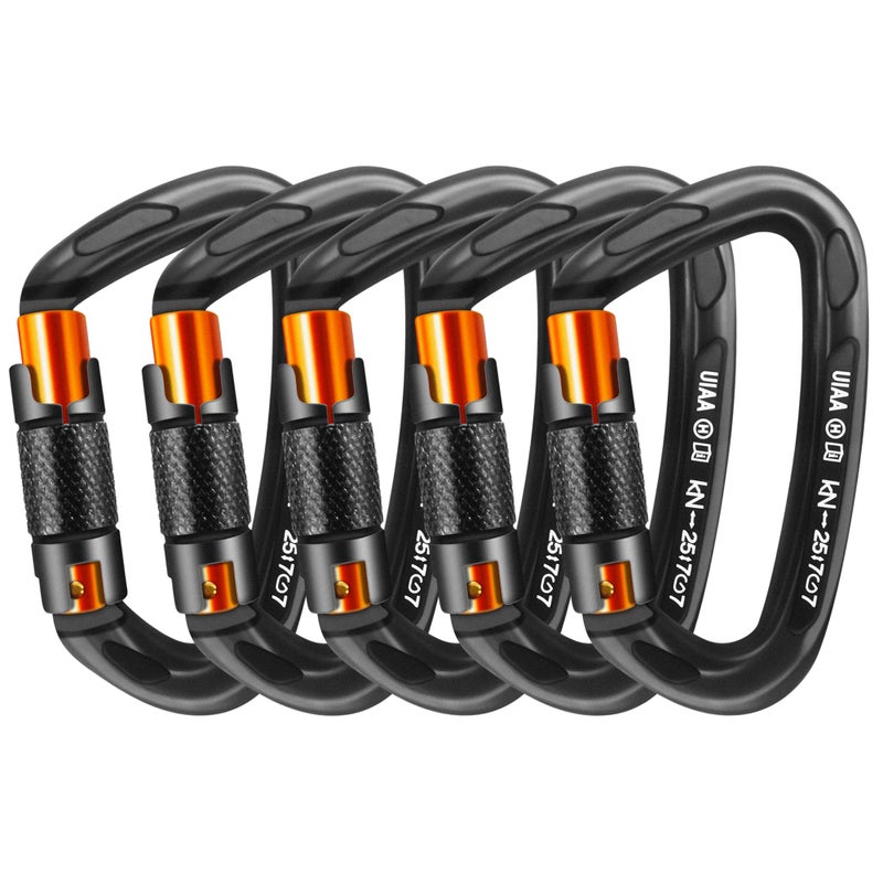 AINIKEY Climbing Carabiner Clips 25kN Auto Locking Carabiner  Professional Heavy Duty Large Locking Carabiner Clips for Rock/Ice Climbing Rappelling Rescue Swing etc  D Shaped  Large Size(Black-5PCS) - Image 1